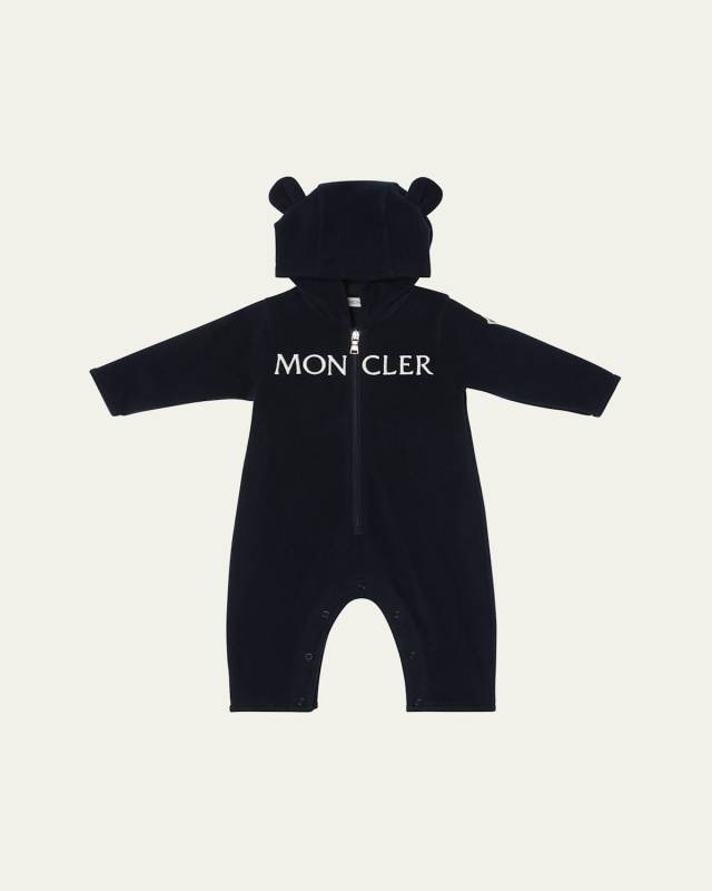 Boy's Hooded Logo Coverall Romper, Size 1M-3T
